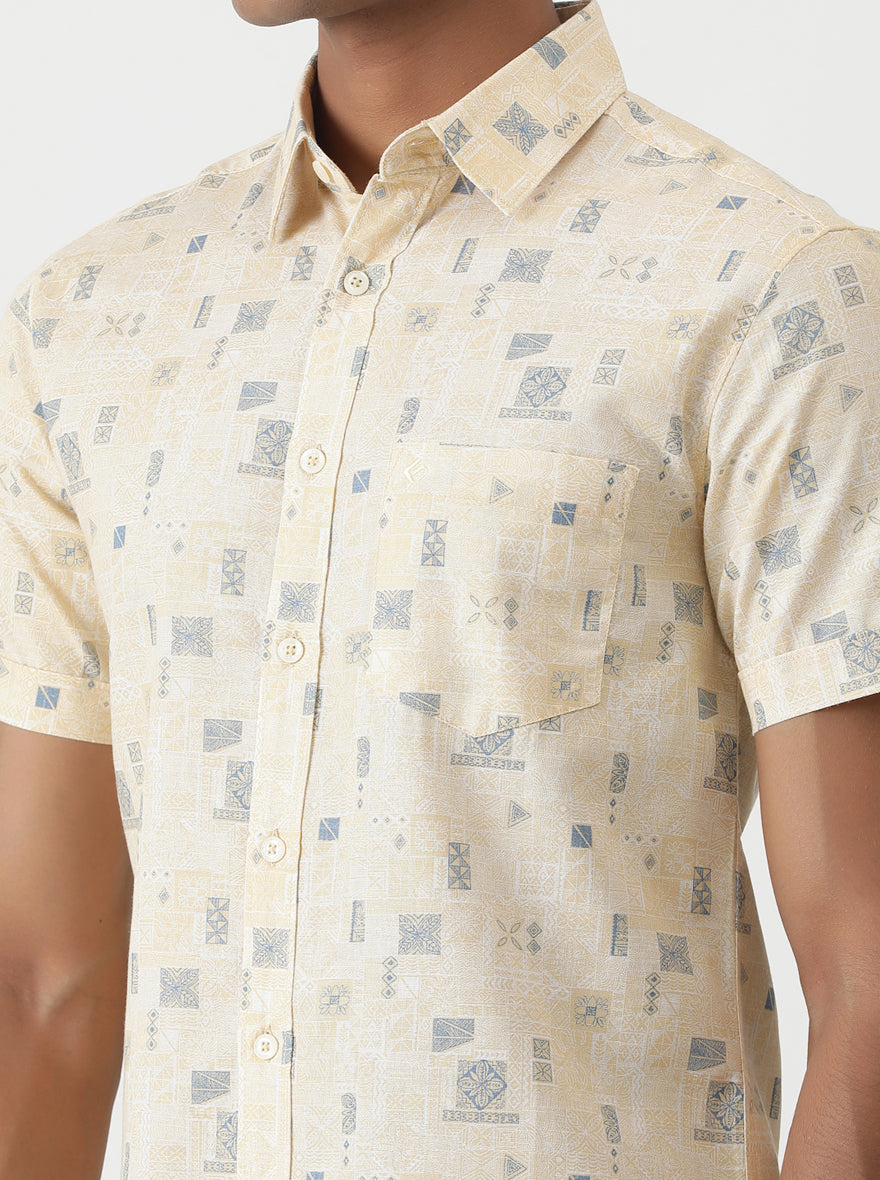 Yellow Printed Slim Fit Casual Shirt | pehervi