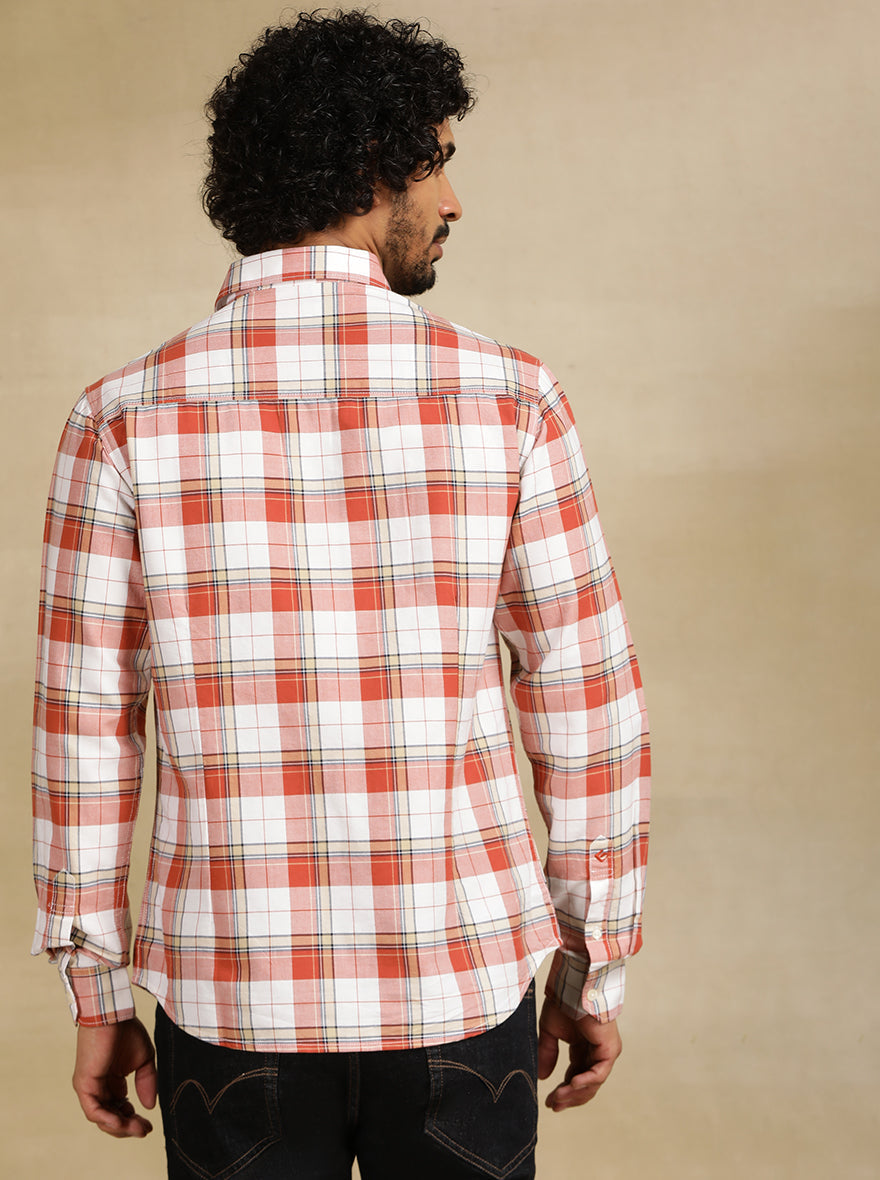 Red Checked Slim Fit Casual Shirt | pehervi