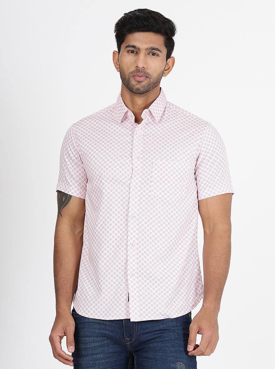 Pink Printed Slim Fit Casual Shirt | pehervi
