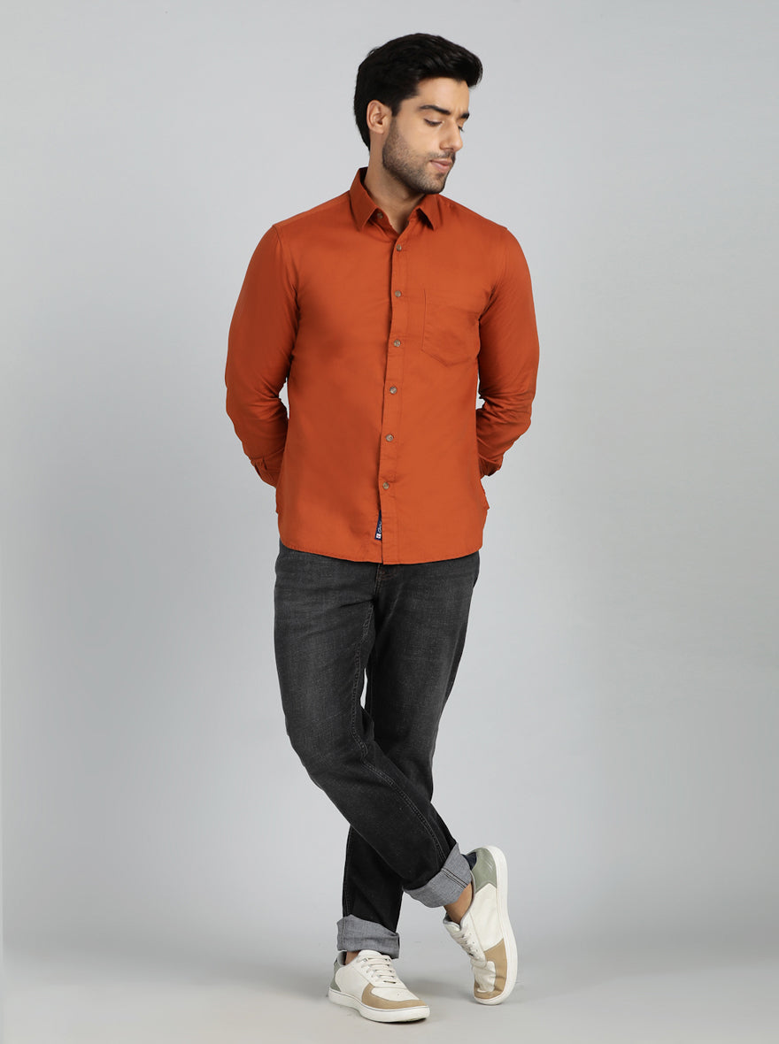 Rust Solid Slim Fit Casual Shirt | pehervi
