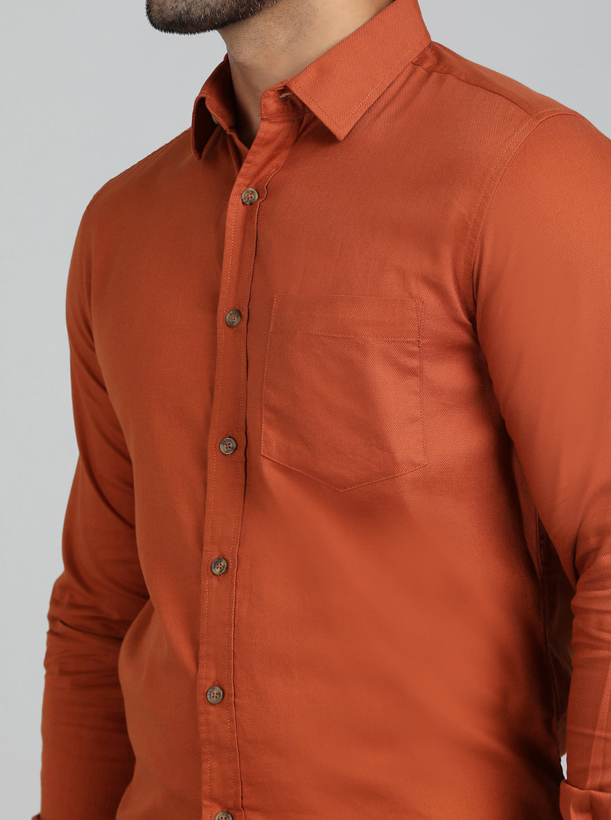 Rust Solid Slim Fit Casual Shirt | pehervi