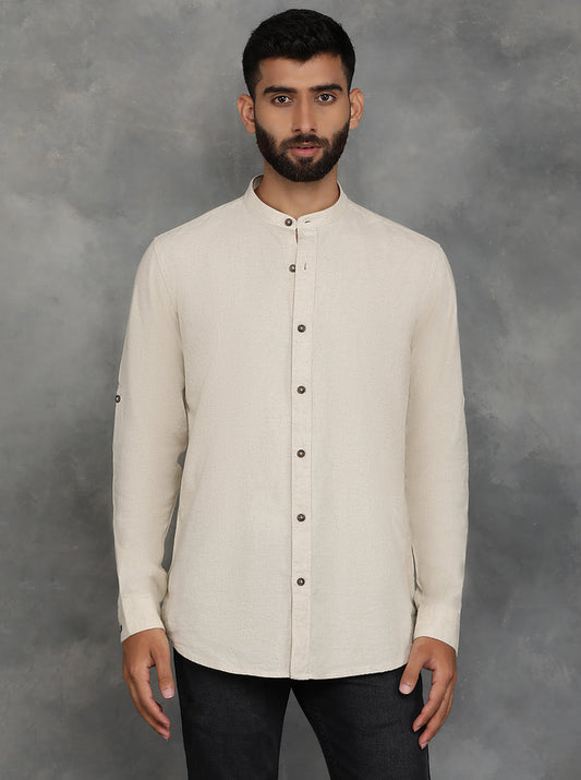 Beige Solid Slim Fit Casual Shirt | pehervi