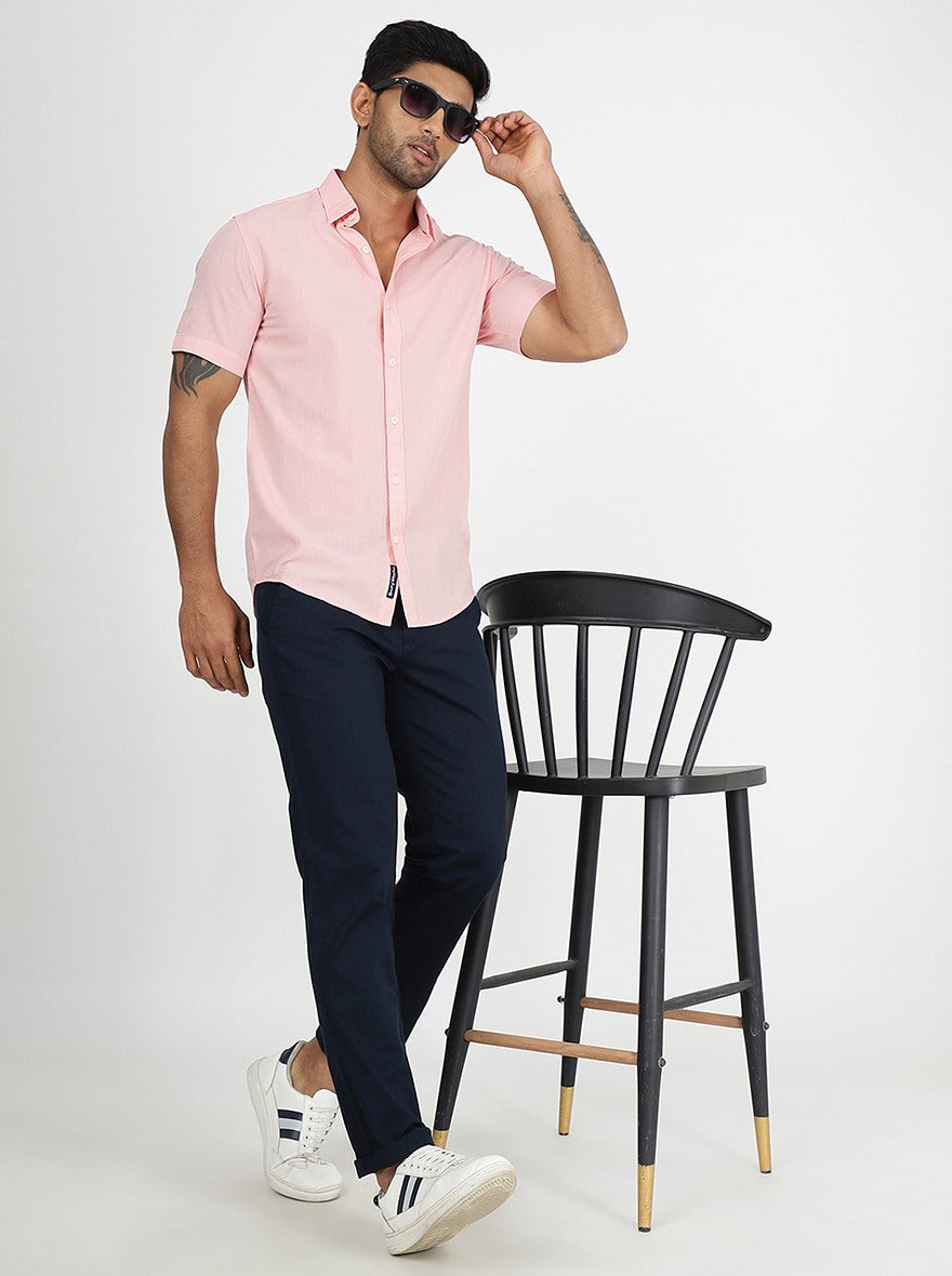 Pink Solid Slim Fit Casual Shirt | pehervi