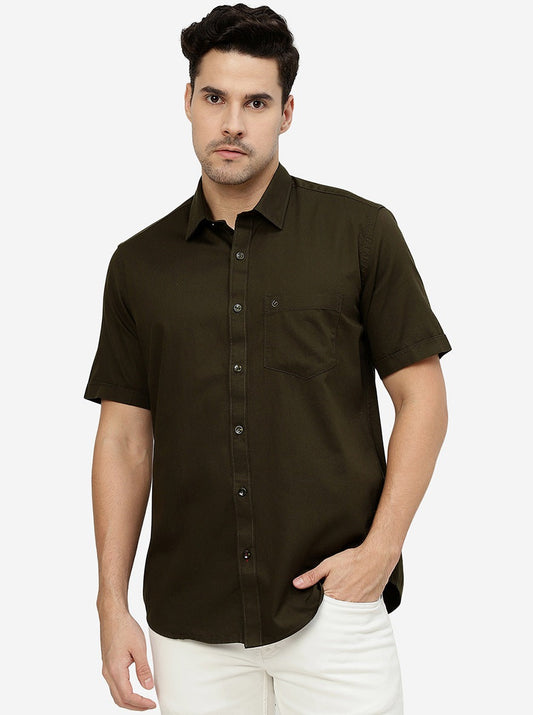 Olive Solid Smart Fit Semi Casual Shirt | Pehervi