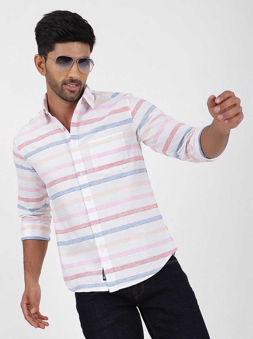 Pink Striped Slim Fit Casual Shirt | pehervi