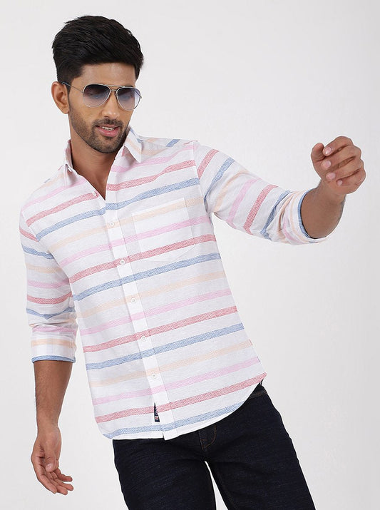 Pink Striped Slim Fit Casual Shirt | pehervi
