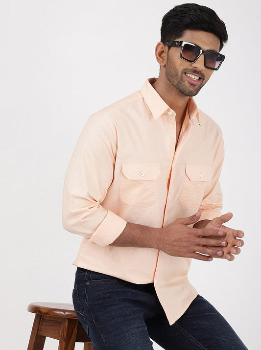 Orange Solid Slim Fit Casual Shirt | pehervi