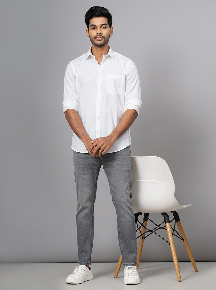 White Solid Smart Fit Semi Casual Shirt | Pehervi