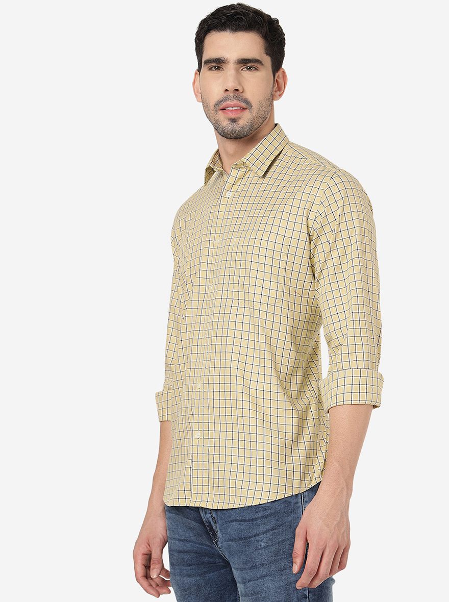 Cream Checked Smart Fit Semi Casual Shirt | Pehervi