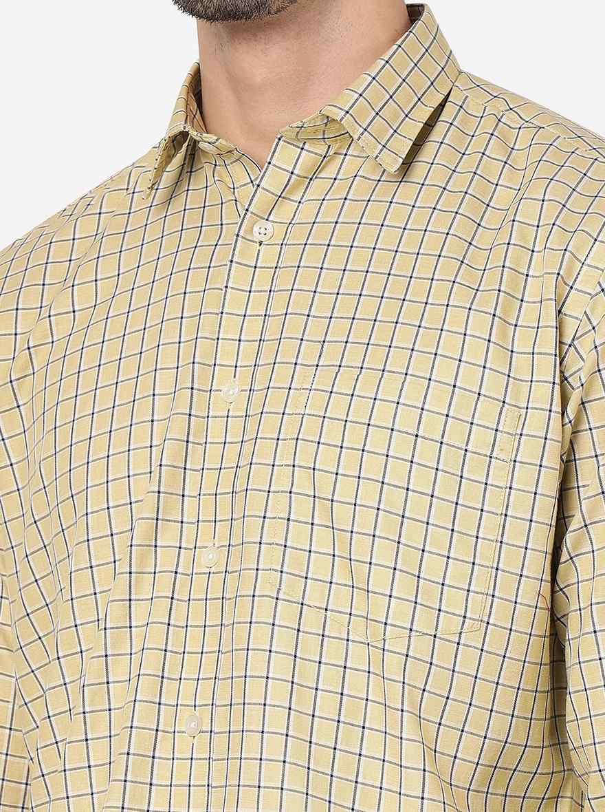 Cream Checked Smart Fit Semi Casual Shirt | Pehervi