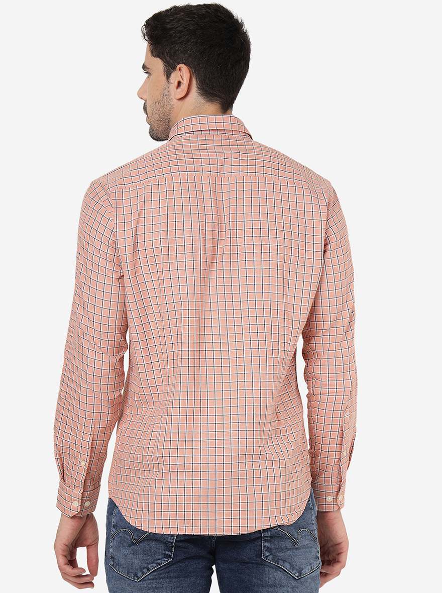 Rose Pink Checked Smart Fit Semi Casual Shirt | Pehervi