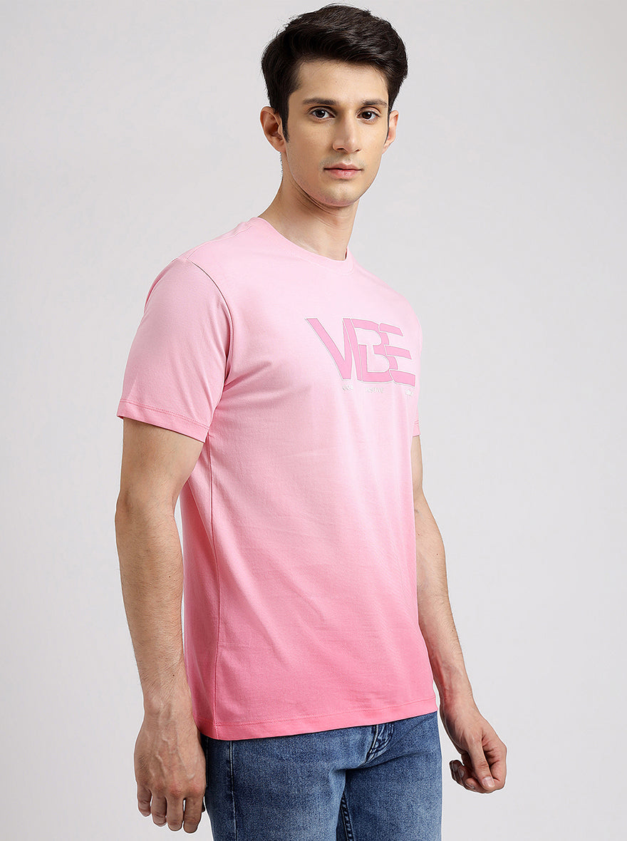 Pink Printed Slim Fit T-Shirt | pehervi