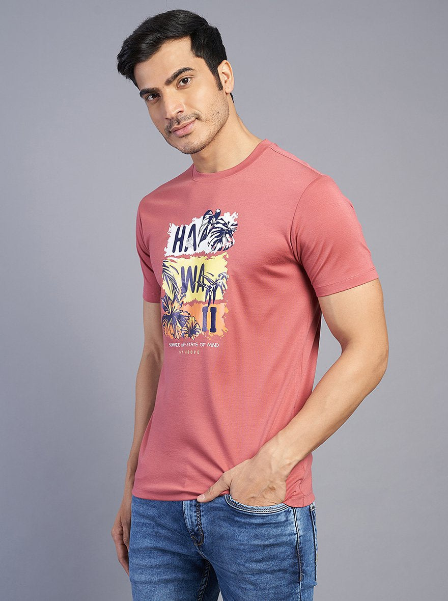 Pink Printed Slim Fit T-Shirt | pehervi