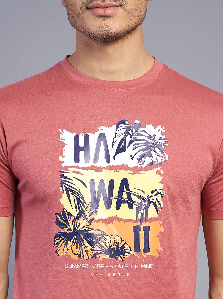 Pink Printed Slim Fit T-Shirt | pehervi