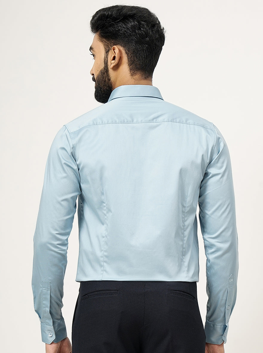Cloud Blue Solid Slim Fit Casual Shirt | pehervi