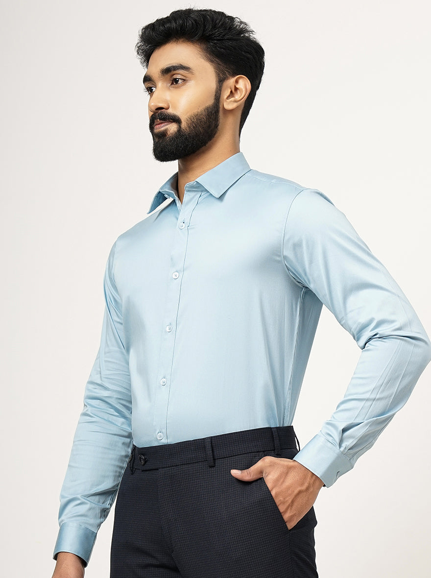 Cloud Blue Solid Slim Fit Casual Shirt | pehervi
