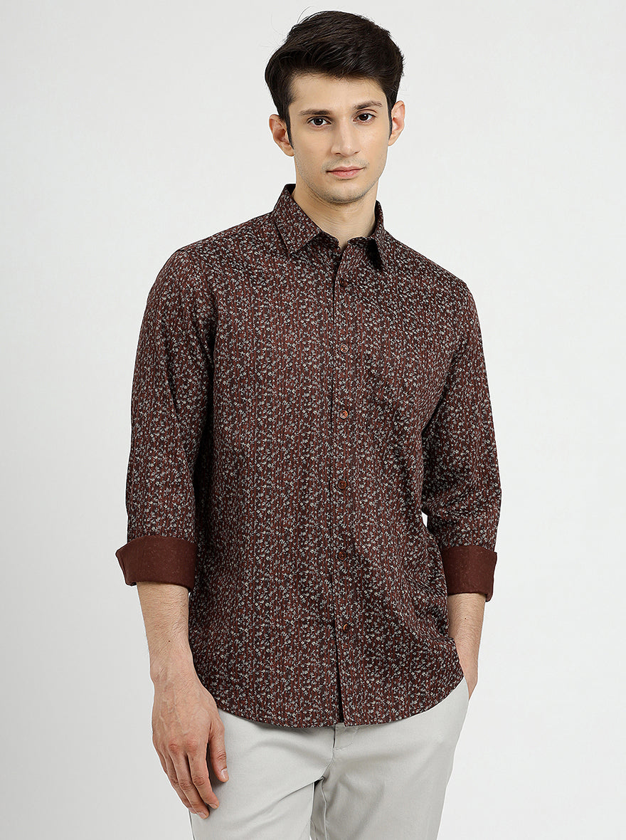 Brown Solid Smart Fit Semi Casual Shirt | Pehervi
