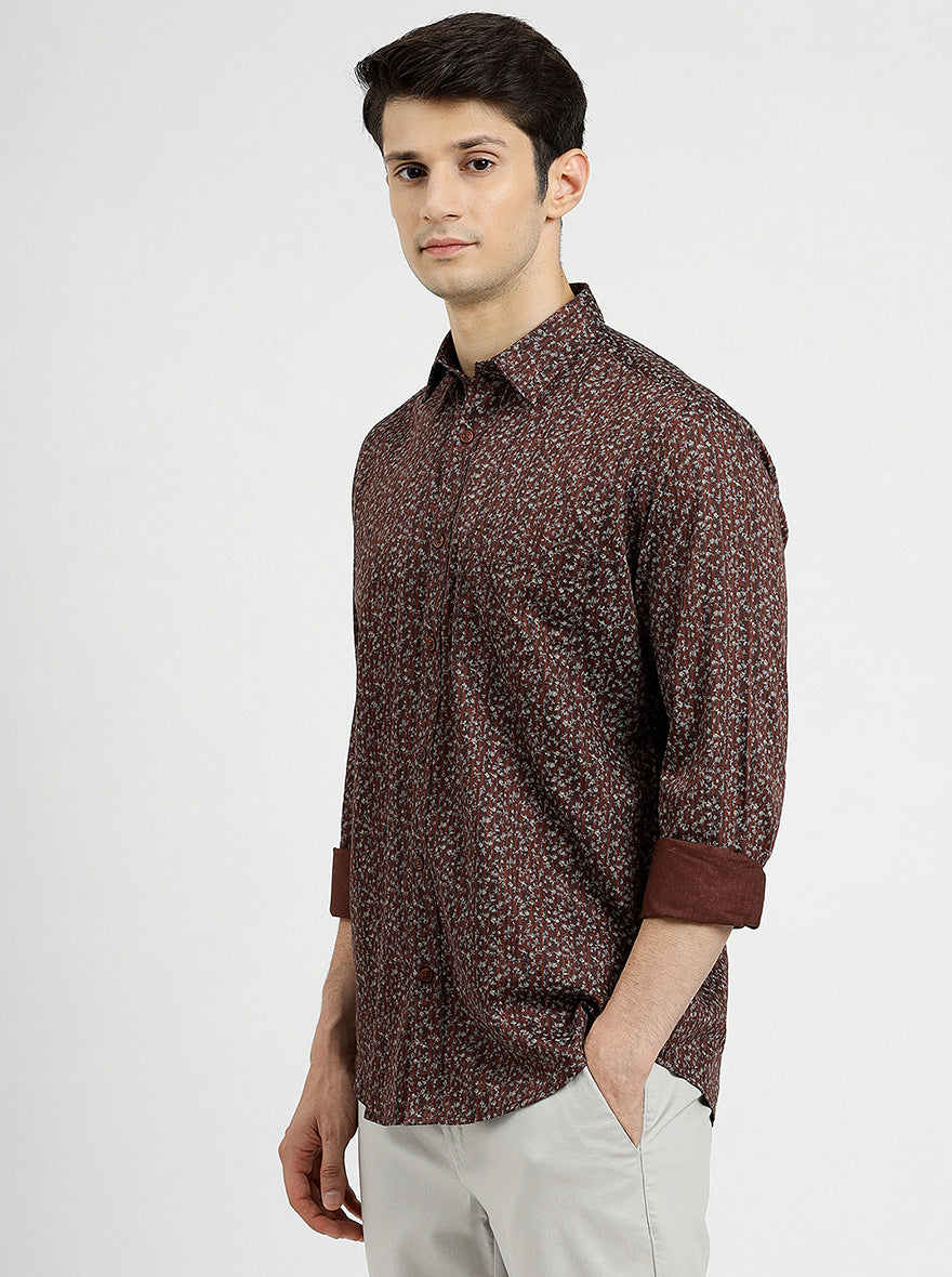 Brown Solid Smart Fit Semi Casual Shirt | Pehervi