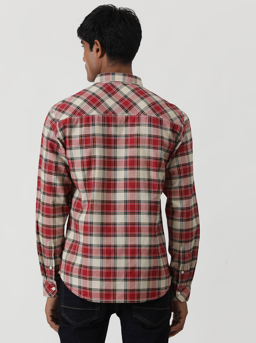 Red Checked Slim Fit Casual Shirt | pehervi