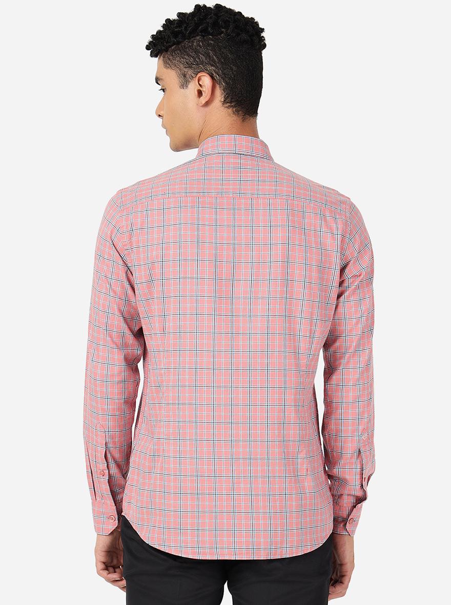 Rose Pink Checked Slim Fit Semi Casual Shirt | Pehervi
