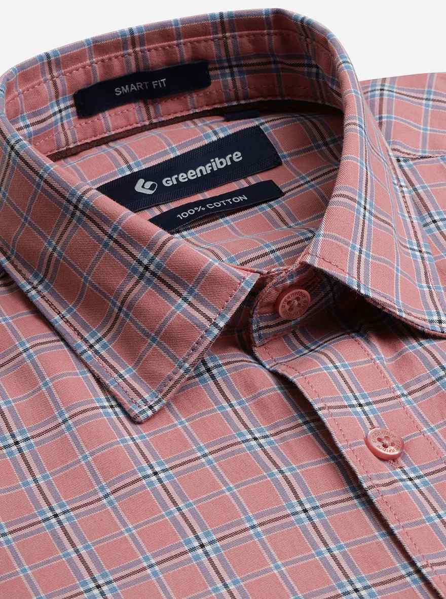 Rose Pink Checked Slim Fit Semi Casual Shirt | Pehervi
