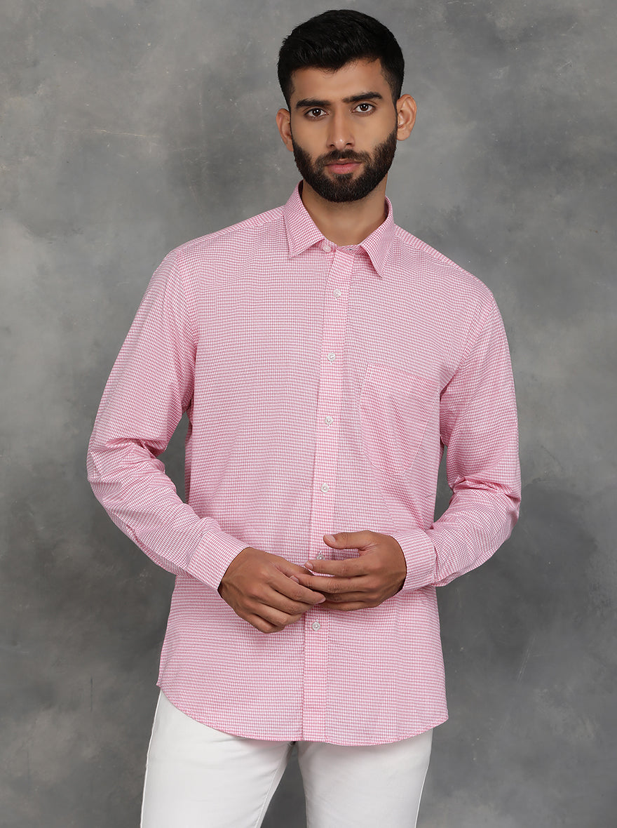 Pink Checked Smart Fit Semi Casual Shirt | Pehervi