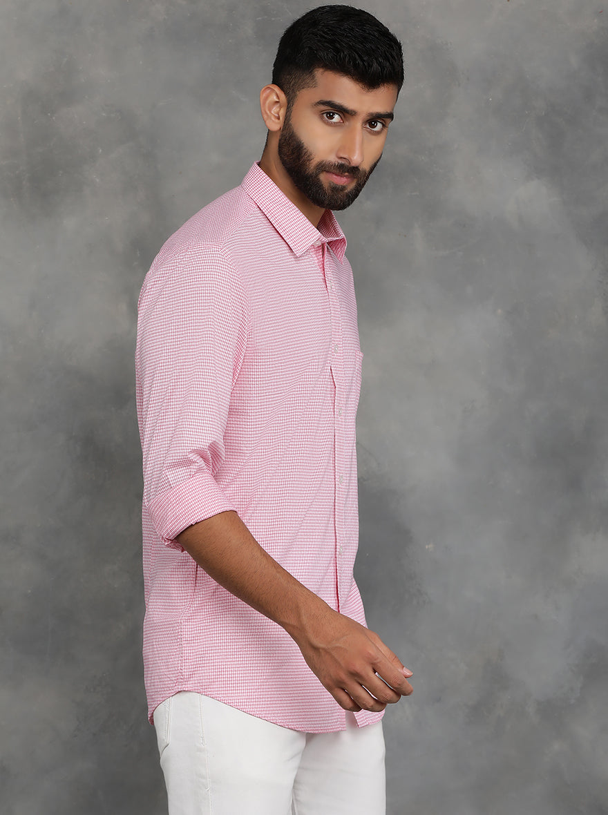 Pink Checked Smart Fit Semi Casual Shirt | Pehervi
