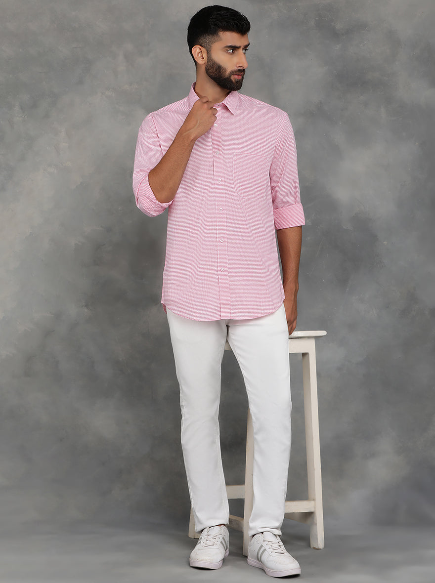 Pink Checked Smart Fit Semi Casual Shirt | Pehervi