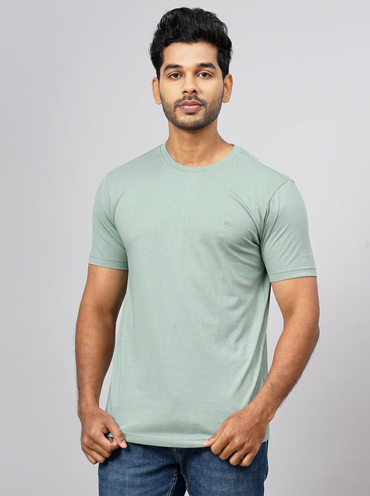 Pista Green Solid Slim Fit T-Shirt | pehervi