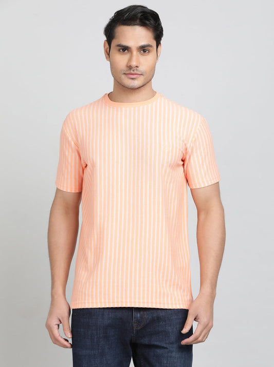 Orange Printed Slim Fit T-Shirt | pehervi