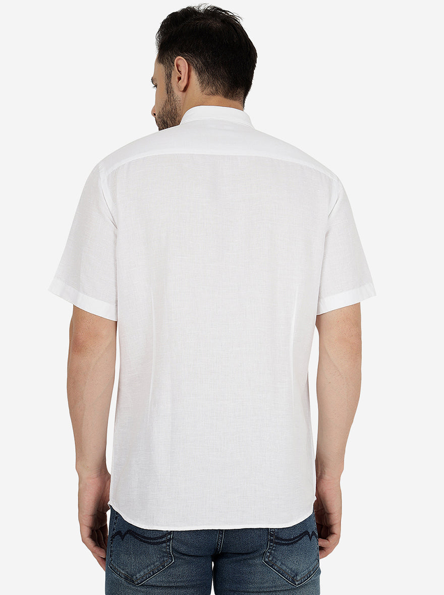 White Solid Slim Fit Semi Casual Shirt | Pehervi