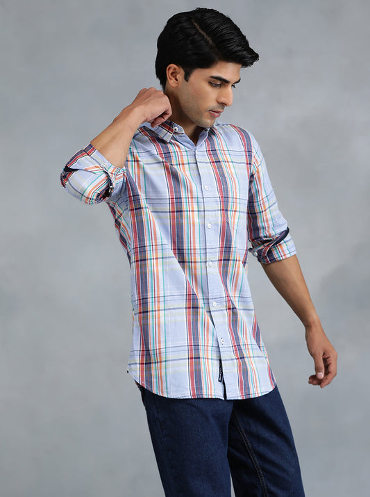Purple Checked Slim Fit Casual Shirt | pehervi
