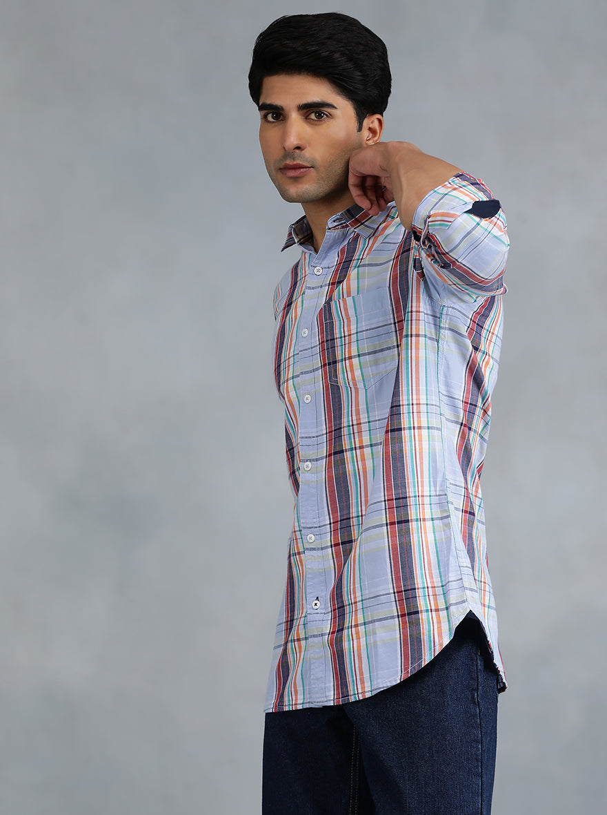 Purple Checked Slim Fit Casual Shirt | pehervi