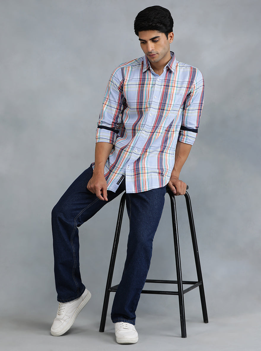Purple Checked Slim Fit Casual Shirt | pehervi