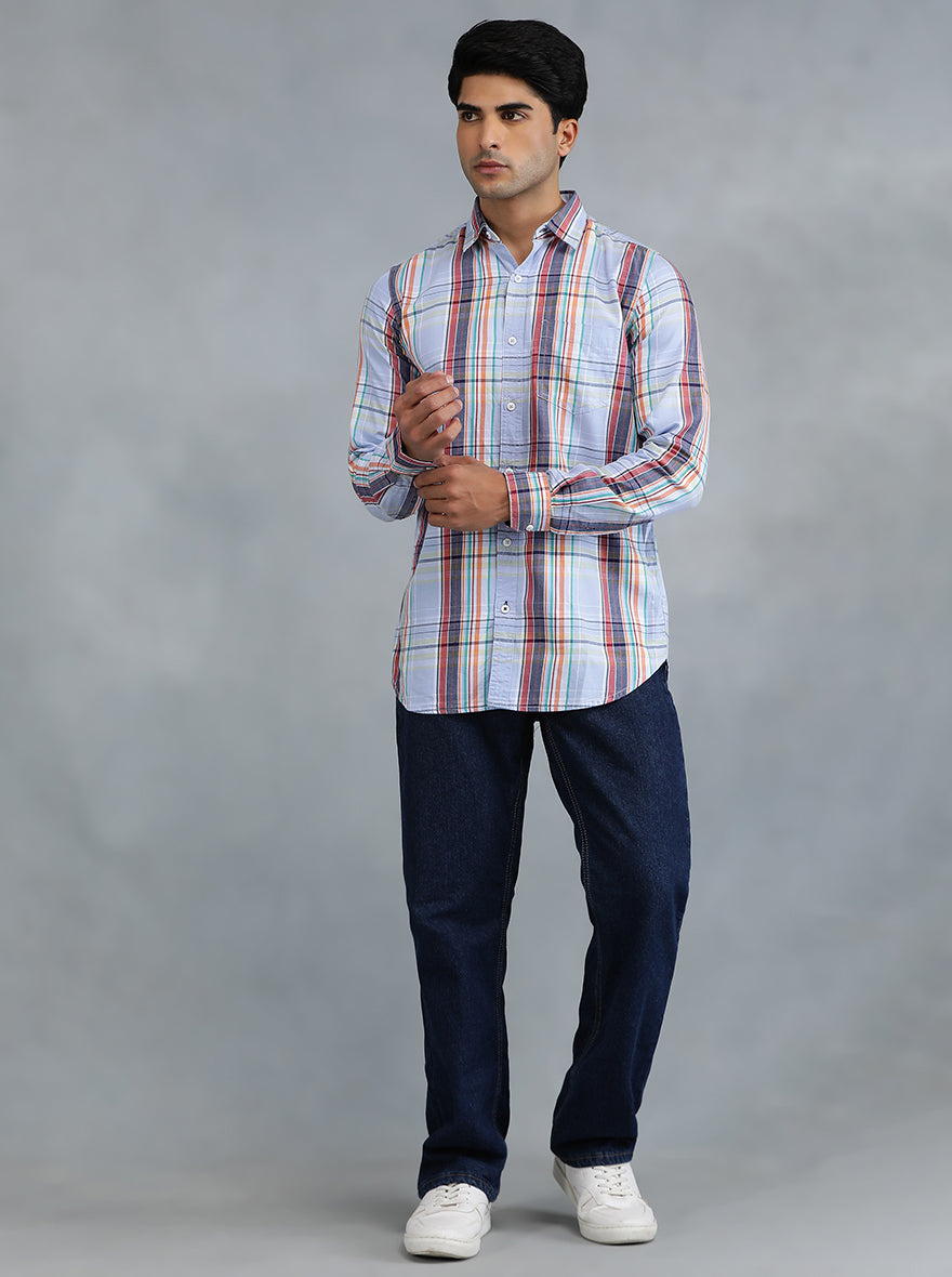 Purple Checked Slim Fit Casual Shirt | pehervi