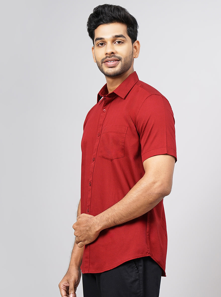 Red Solid Smart Fit Semi Casual Shirt | Pehervi