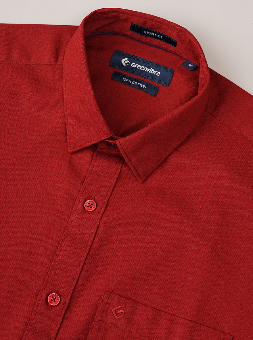 Red Solid Smart Fit Semi Casual Shirt | Pehervi
