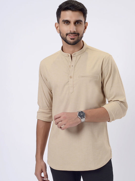 Beige Solid Regular Fit Casual Shirt | pehervi