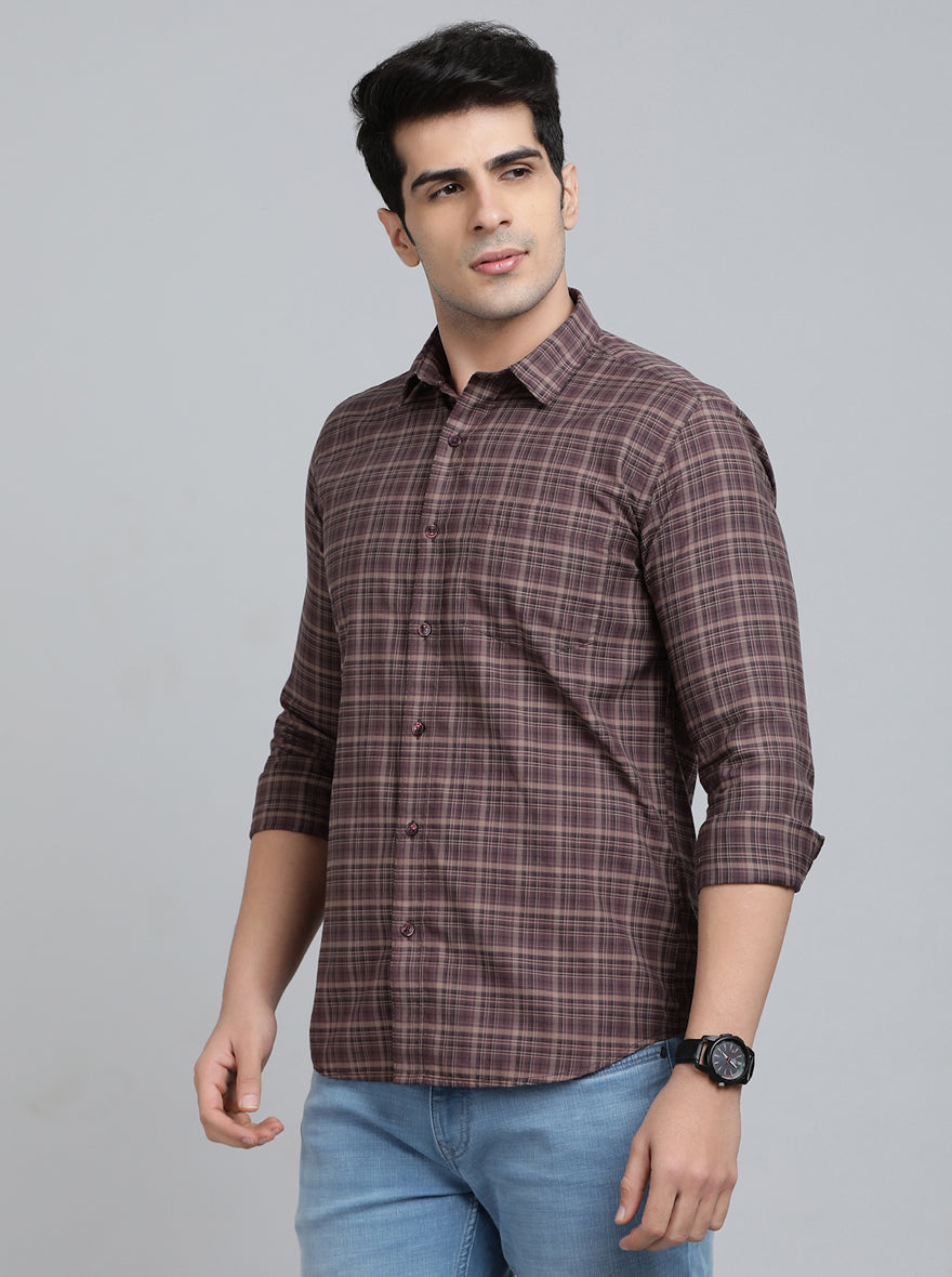 Brown Checked Smart Fit Semi Casual Shirt | Pehervi