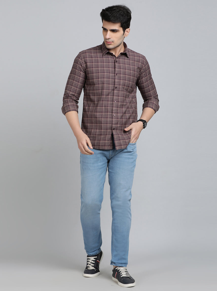 Brown Checked Smart Fit Semi Casual Shirt | Pehervi