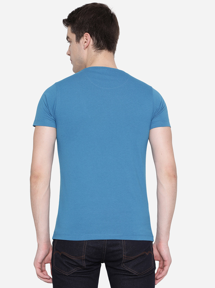 Seaport Blue Solid Slim Fit T-Shirt | pehervi