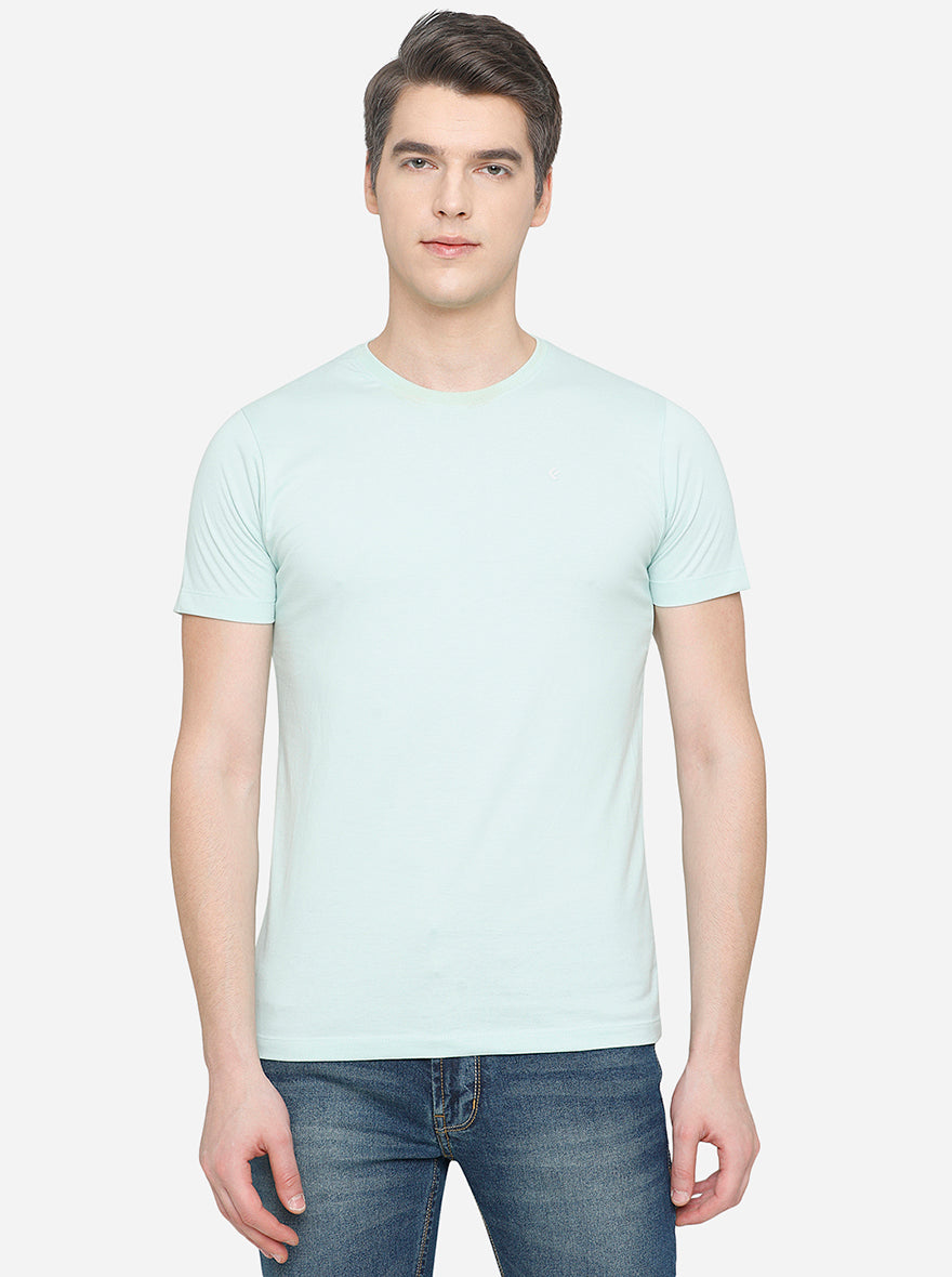 Sea Green Solid Slim Fit T-Shirt | pehervi