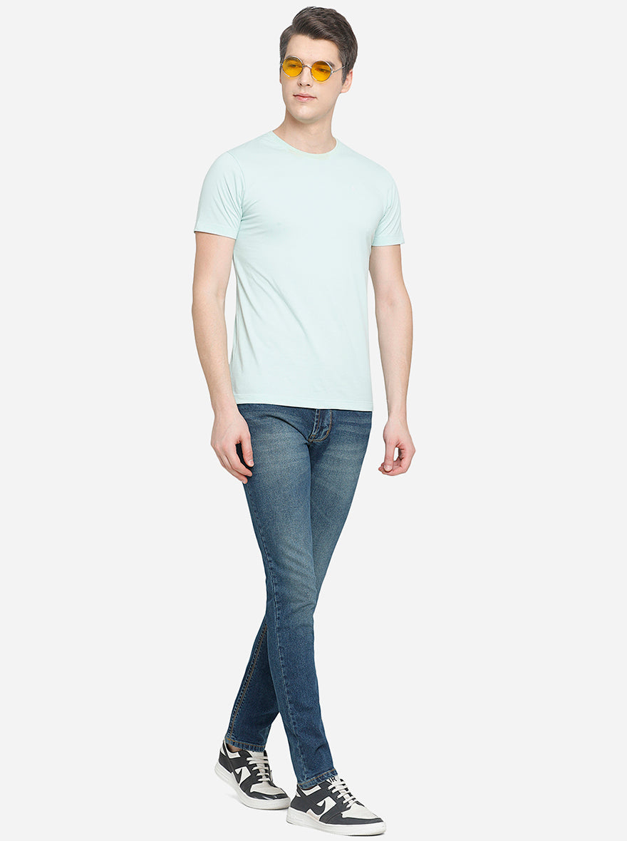 Sea Green Solid Slim Fit T-Shirt | pehervi