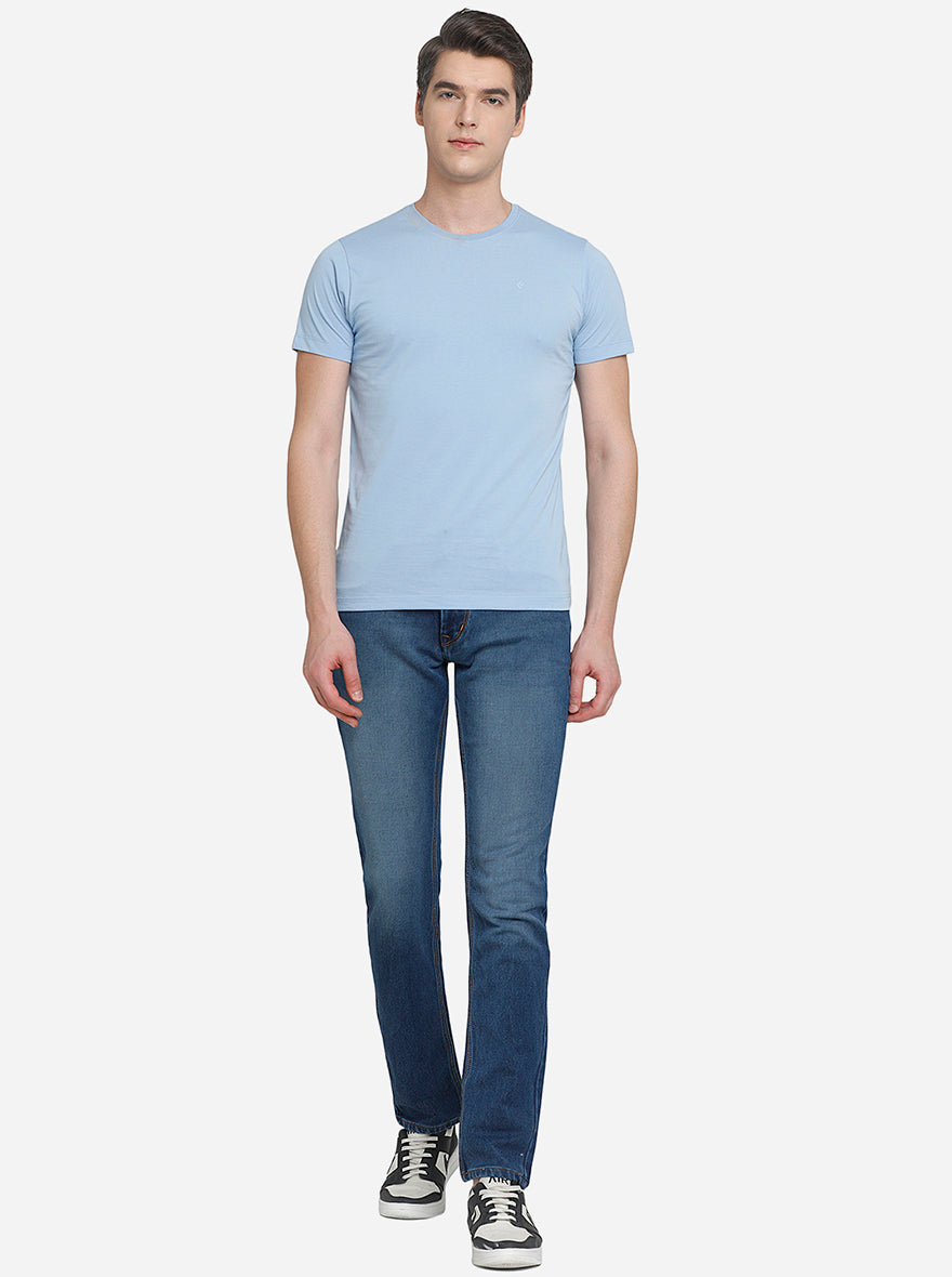 Powder Blue Solid Slim Fit T-Shirt | pehervi