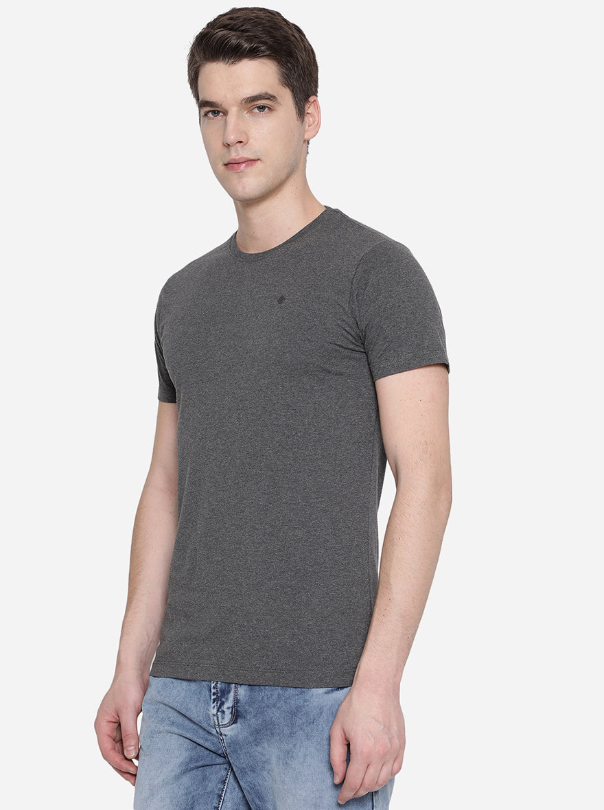 Charcoal Grey Solid Slim Fit T-Shirt | pehervi