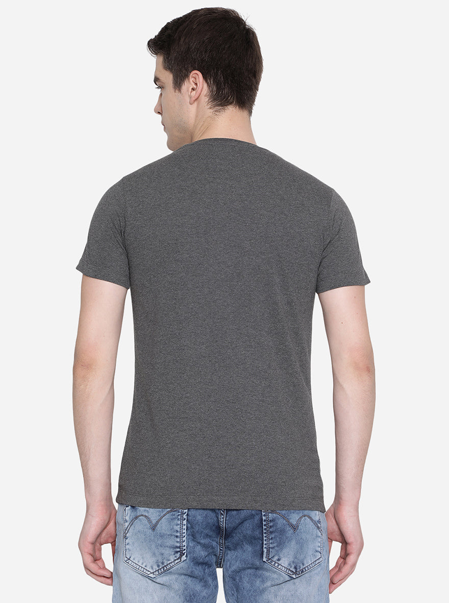 Charcoal Grey Solid Slim Fit T-Shirt | pehervi