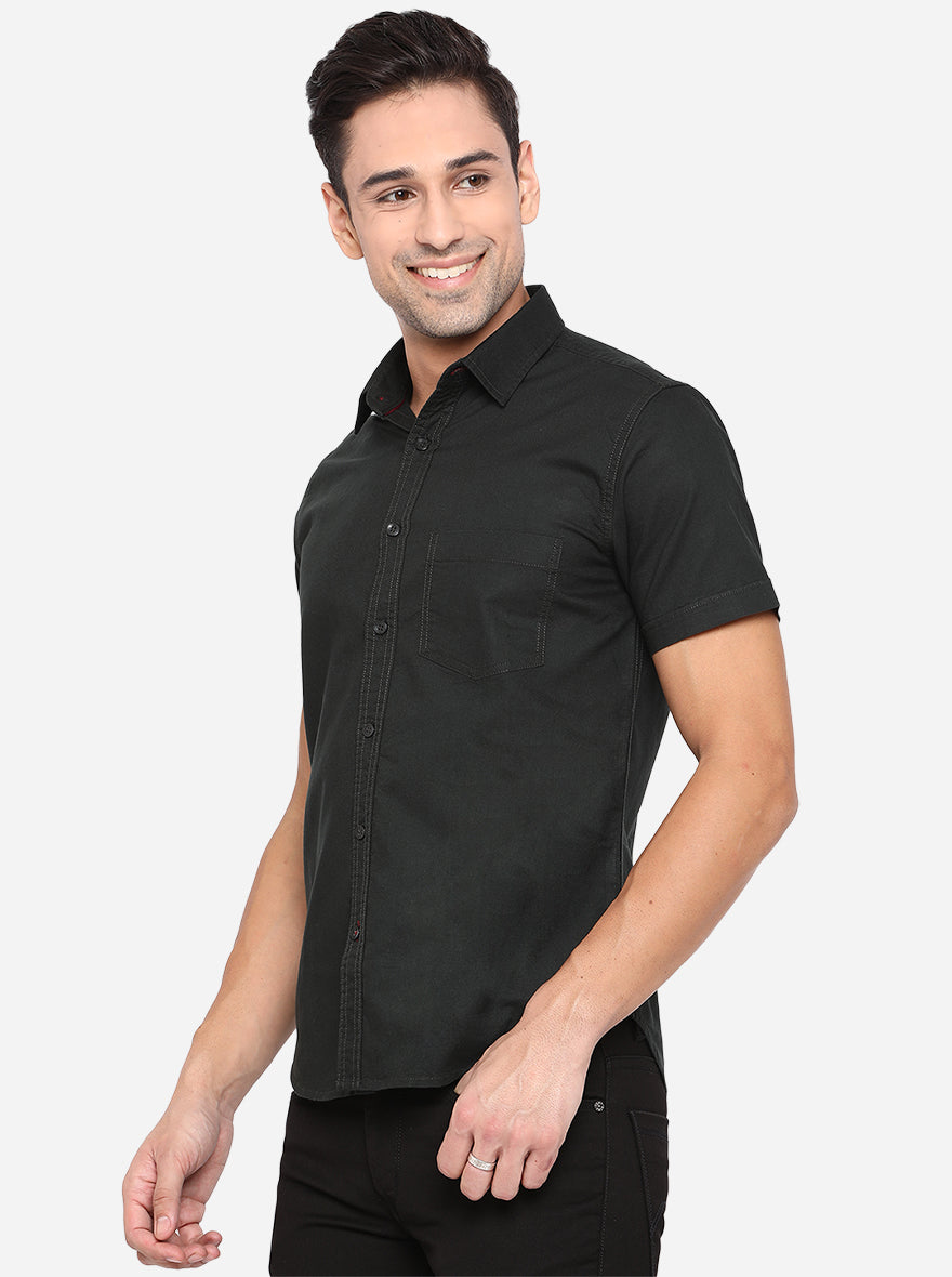 Dark Green Solid Slim Fit Semi Casual Shirt | Pehervi