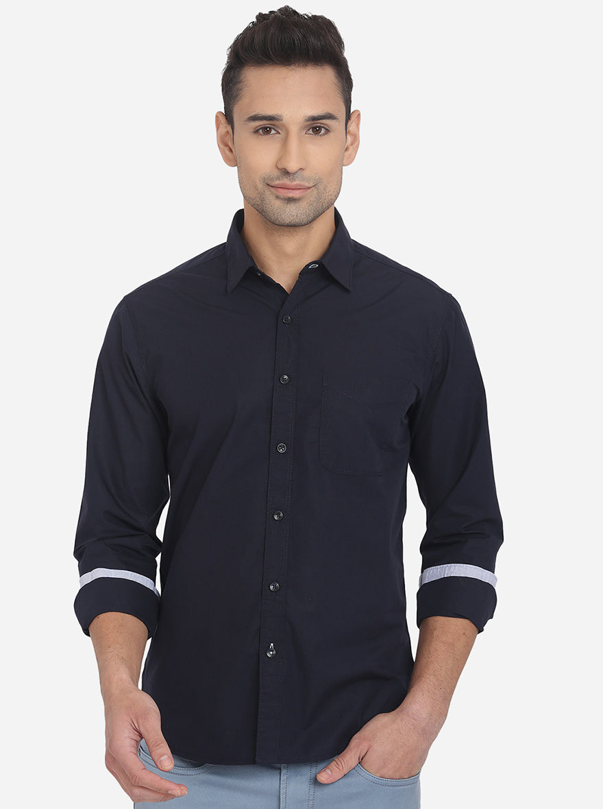 Peacoat Blue Solid Slim Fit Semi Casual Shirt | Pehervi