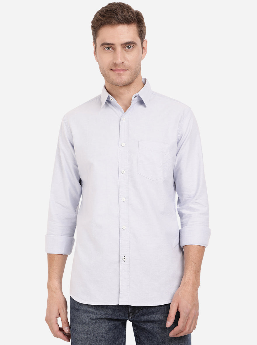 Powder Blue Solid Slim Fit Semi Casual Shirt | Pehervi