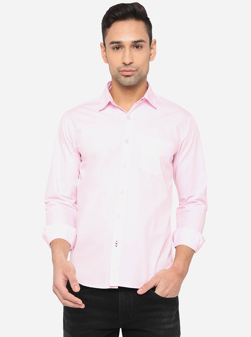 Cradle Pink Solid Slim Fit Semi Casual Shirt | Pehervi